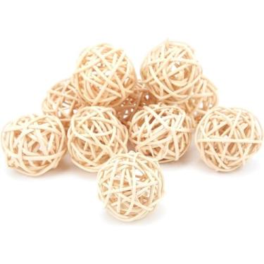 Imagem de Pacote com 10 bolas de vime naturais de 3 cm, brinquedos para mastigar papagaio: para conures, periquitos, cacatuas, hamsters e coelhinhos – bolas de vime de cor primária para artesanato faça você