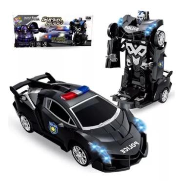 Imagem de Carrinho Super Robô Policia Transformes Com Luzes Som Bate e Volta - E