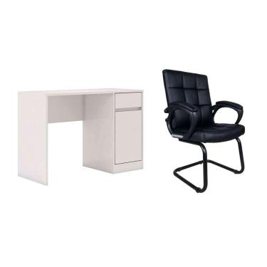 Imagem de Conjunto de Mesa Morada 1 pt 1 gv Branca com Cadeira de Escritório Interlocutor Fixa Charles Preta