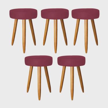 Imagem de Kit 05 Banqueta Alta Julia 50cm Bar Cozinha Balcão Bistrô Pé Palito Caramelo Suede Bordô - Ahz Móveis
