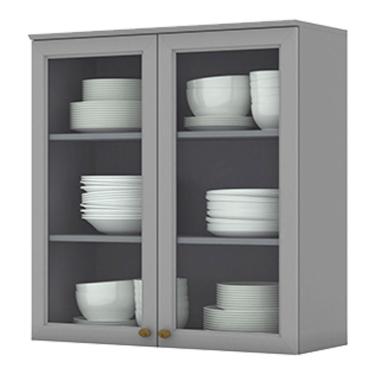 Imagem de Armário Aéreo 2 Portas de Vidro 80 cm Americana Cinza – Henn