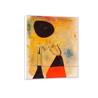 Imagem de Joan Miró Imagem de arte de parede em tela - reprodução de obras de arte famosas abstratas - pinturas com moldura branca para decoração de sala de estar (dois personagens) 40 x 50 cm - 16 x 19 pol
