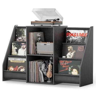 Imagem de Suporte para toca-discos, suporte de toca-discos com armazenamento de discos de vinil, 300 álbuns, mesa de toca-discos com suporte de disco, prateleira organizadora de vinil, gabinete de toca-discos