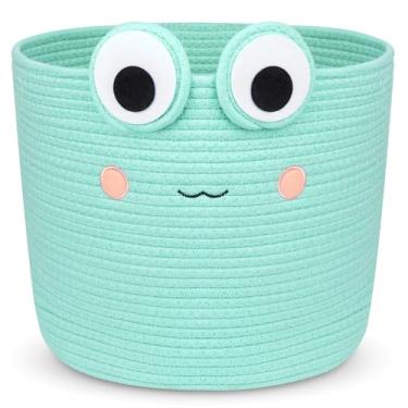 Imagem de Hkojewp Cesta Grande De Armazenamento, Corda Algodão Em Formato Sapo Para Berçário, Cobertor, Organizador Brinquedos Bebê, Roupa Suja Vazia Presentes, Caixa Gatos E Cachorros