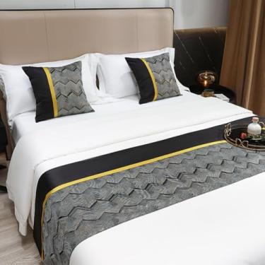 Imagem de Tapete de cama para pé da cama de hotel cachecol macio confortável protetor de cama moda padrão onda decoração capa de cama toalha de cama de luxo preto ||2 peças fronha 45 x 45 cm