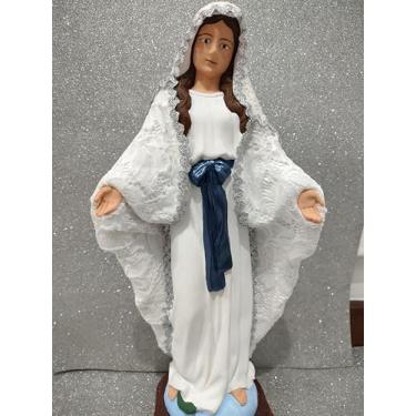 Imagem de Imagem Nossa Senhora das Graças 40cm em gesso maciço, Vestido Branco com Detalhes em Renda, Laço Azul.
