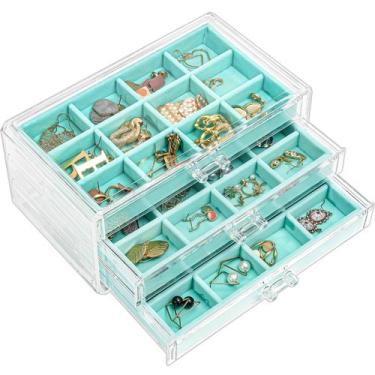 Imagem de Caixa de joias ProCase, porta-brincos, organizador, 3 gavetas, Aqua