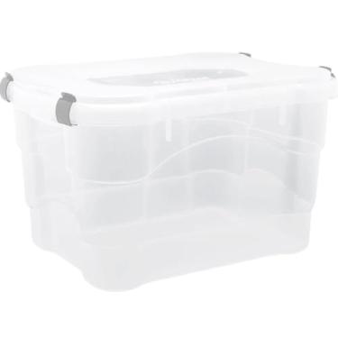 Imagem de Caixa Organizadora com Tampa, Multiúso, Plástico Transparente, C/Travas, Material Resistente e Durável, Cesto, P/Casa Escritório Lavandeira Utilidades Brinquedos (4, 45 Litros)
