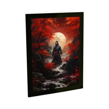 Imagem de Quadro Decorativo Samurai Floresta Vermelha Luar Decoração Poster Quarto Sala