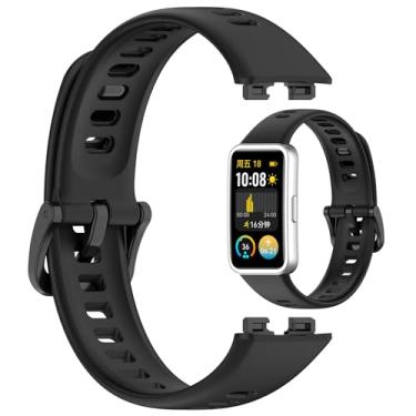 Imagem de Disscool Pulseiras ajustáveis de substituição compatíveis com Huawei Band 10/10 NFC/9/9 NFC/8/8 NFC, pulseira de silicone macio com liberação rápida para homens e mulheres (superfície lisa/preta)