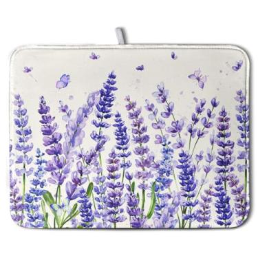 Imagem de Wnoesat Tapete De Secagem Louças Roxo Lavanda Para Bancada Cozinha Primavera Verão Flor Floral Tapetes Escorredores Absorventes Almofada Microfibra Lavável Drenagem Extra Grande 18 X 24"