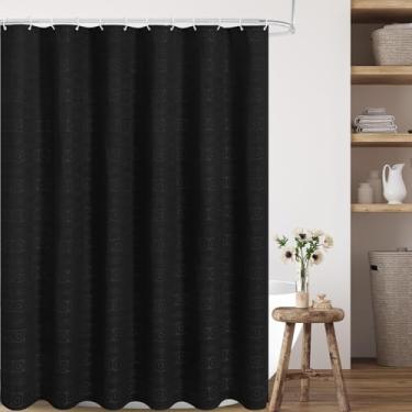 Imagem de Craidlela Cortina de chuveiro preta boho, cortinas de chuveiro texturizadas de girassol jacquard para banheiro, cortina de chuveiro de hotel estilo fazenda macia com 12 ganchos, parte superior com