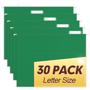 Imagem de HERKKA Pastas de arquivo suspensas, pacote com 30 pastas suspensas reforçadas tamanho carta, projetadas para arquivos volumosos, armário de arquivo, abas ajustáveis de corte 1/5 (verde)