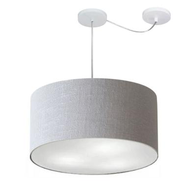 Imagem de Lustre Pendente Cilíndrico Com Desvio Md-4238 Cúpula em Tecido 45x25cm Rustico Cinza - Bivolt
