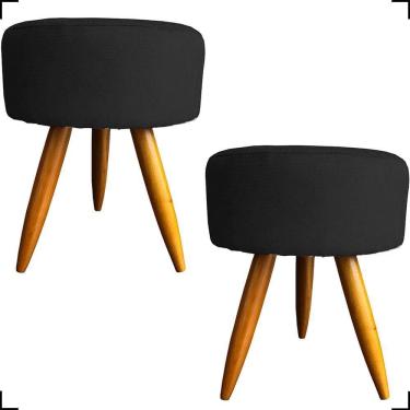 Imagem de Kit 2 Puff Decorativo Redondo Para Sala Quarto Penteadeira Pé Palito Castanho Suede Cores