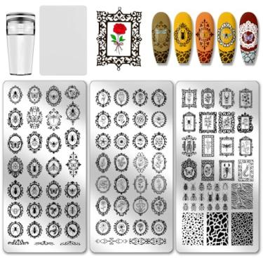 Imagem de PH PandaHall 3 peças Moldura de flor vintage placa de carimbo de unha padrão de inseto modelo de arte de impressão de aço inoxidável placa de imagem de flores modelo de arte para mulheres decoração de