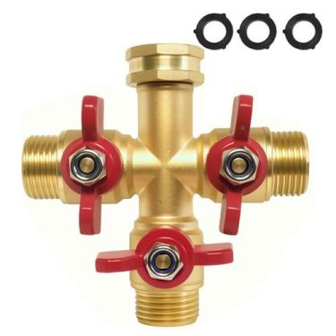 Imagem de Divisor de mangueira de 3 vias, válvula de desligamento de jardim, conector de alto volume, latão de água com alça de metal, divisor de torneira de fluxo pesado, divisor de torneira de jardim de 3/4
