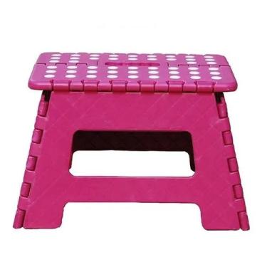 Imagem de Banqueta Dobravel Infantil Adulto Portatil Degrau Multiuso Anti Derramente Rosa