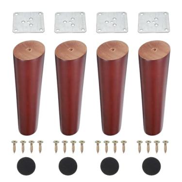 Imagem de PATIKIL Pernas de móveis de madeira, 4 peças de perna de sofá cônica de substituição de 18 cm para cadeira, sofá, cama, mesa de café, nogueira vermelha