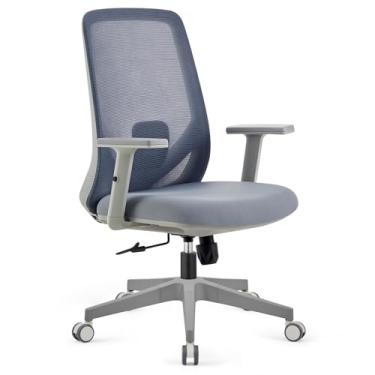 Imagem de Cadeira de escritório de malha ergonômica, encosto alto, altura ajustável, com apoios de braços, preto e cinza (cinza)