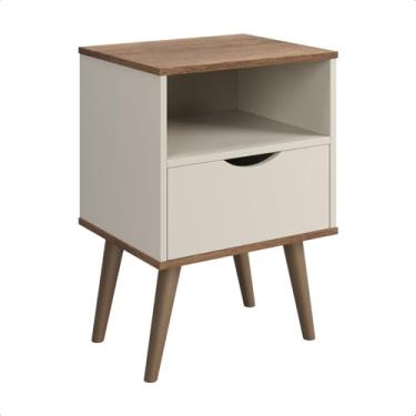 Imagem de Mesa de Cabeceira Criado-Mudo Estilo Retrô para Quarto Grecia (Off White/Canela)