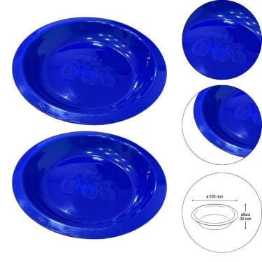 Imagem de Kit 2 Prato Infantil De Plástico Com Desenho De Trator Azul