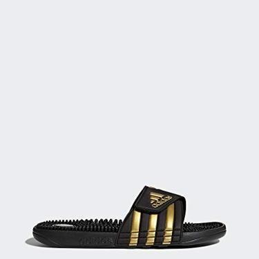Imagem de adidas Sandália masculina Adissage Slides, preto/dourado metálico/preto, 42, Preto/dourado metálico/preto