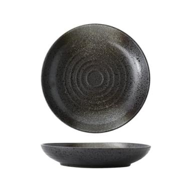 Imagem de Prato de salada esmaltado em forno redondo de cerâmica, personalidade criativa em casa, pérola preta, disco profundo de 23 cm