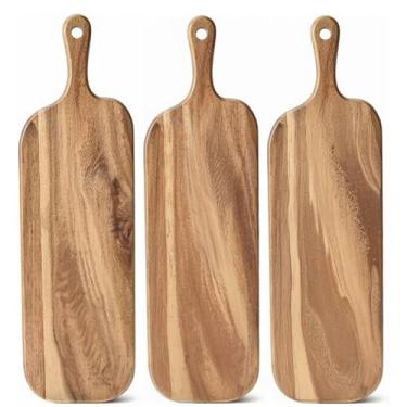Imagem de Tábua de corte de madeira de acácia - tábua de cortar de cozinha premium para carne e legumes | Bandeja de servir de charcutaria com alça (41 x 12 x 1,5 cm) (3)