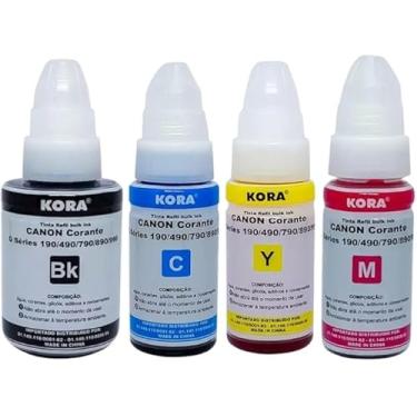 Imagem de Kit 4 Tintas Kora Cores Vivas Compatível com Canon Mega Tank IMPRESSÕES FOTOGRÁFICAS VIBRANTES para GI-190 G3110 G3100 G4100