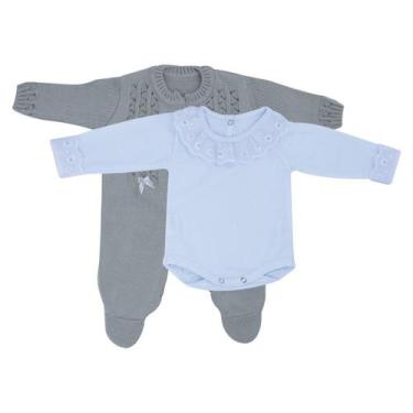Imagem de Kit Macacão Laço Cinza e Body com Gola e Punho de Renda - Kowak, Cinza