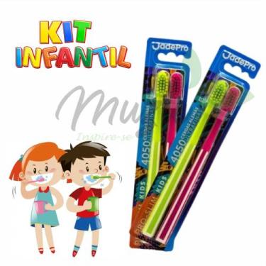 Imagem de Kit 4 Escova de dentes Infantil cerdas ALEMÃS ULTRA MACIAS E FINAS + 1