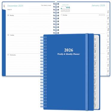 Imagem de Planner 2025 - Agenda semanal e mensal A5 com encadernação espiral, janeiro de 2025 a dezembro de 2025, 2025, agenda com capa flexível, abas, bolso interno, 16,3 cm x 21,6 cm, azul
