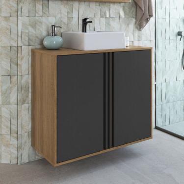 Imagem de Gabinete de Banheiro 80cm com 2 Portas com Cuba Antônia Mel/Grafite