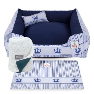 Imagem de CaCama Pet Oxford + Coberdrom + Brinquedo Ossinho 04 Peças - Coleção Realeza - Vip 1 (70x70 cm, Coroa Azul)