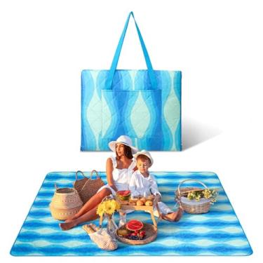 Imagem de #WEJOY Cobertor de praia para piquenique, impermeável, à prova de areia, para 1 a 4 adultos, dobrável, durável, tapete de piquenique ao ar livre para festival, viagem, acampamento, caminhada (azul)