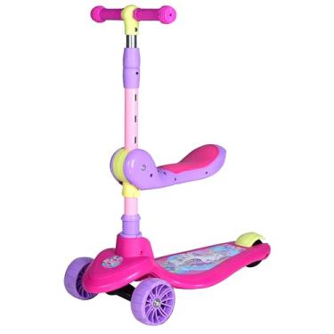 Imagem de Patinete Infantil com Assento, 3 Rodas, Uni toys, Função 2 em 1, Cor Rosa e Lilás