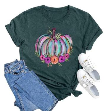 Imagem de Camiseta feminina Ovazly Fall Pumpkin Graphics, tamanho GG