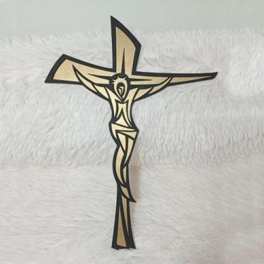Imagem de Decoração Cruz Crucifixo De Madeira MDF Parede Jesus Fé Católico Relig