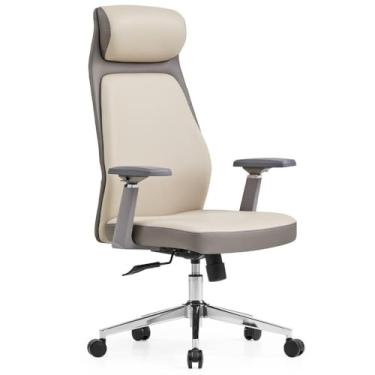 Imagem de Cadeira de Escritório Presidente Dr.office Giratória, Reclinável, Mesh, Braço Ajustável, Regulagem de Altura, Bege/cinza