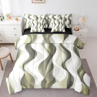 Imagem de Erosebridal Conjunto de edredom solteiro abstrato moderno, amarelo escuro, 7 peças, geométrico, graffiti, listrado, geométrico, linhas de aquarela, conjunto de colcha com fronhas, arte de meados do