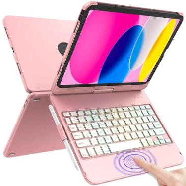 Imagem de Capa para iPad A16 11ª geração/10ª geração com teclado, teclado sensível ao toque para iPad 11 polegadas/10ª geração 11 polegadas 2022-10 luz de fundo colorida, capa protetora rotativa de 360°