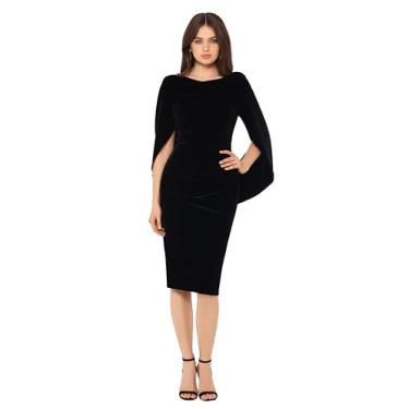 Imagem de Betsy & Adam Vestido feminino midi de veludo com gola drapeada nas costas, Preto, 44