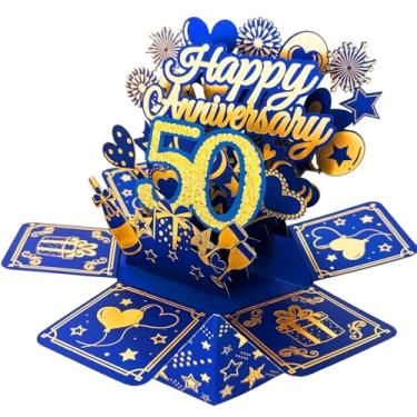 Imagem de Asmallgf Happy 50th Anniversary Pop Up Card & Gifts for Parents, Best 50th Wedding Anniversary Decoration for Couple Husband Wife, Gold Gifts Ideas para Anniv de 50 anos