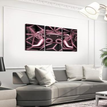 Imagem de Erosebridal Arte de parede em tela gamer para meninos, decoração de parede emoldurada para crianças, meninos, adolescentes, quarto, sala de estar, gamepad, gamepad, gamepad, neon, geometria, pôsteres