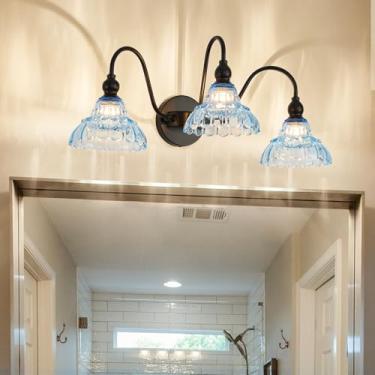 Imagem de TLOLGT Luzes vintage para banheiro com 3 luzes para quarto, arandelas de parede azuis para espelho, fotos, corredor, sala de jantar, cozinha