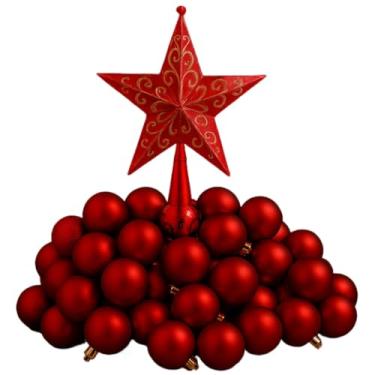 Imagem de Kit 100 Enfeites De Natal Bolas Natalinas 4-6cm Estrela 19cm Dourada Vermelha Enfeites De Natal(KIT Vermelho)