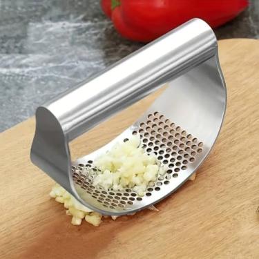 Imagem de Espremedor de alho de aço inoxidável, espremedor de alho, prata, balancim, confortável, triturador de alho para cozinha