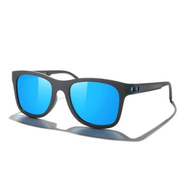 Imagem de Óculos de sol polarizados para amantes de óculos de sol leves TR90 armação quadrada para homens e mulheres, Armação preta/dobradiça azul/lente espelhada azul, Lens Width: 51 Millimeters