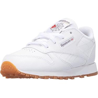 Imagem de Reebok Tênis infantil unissex de couro clássico, Branco/Goma, 2 Toddler